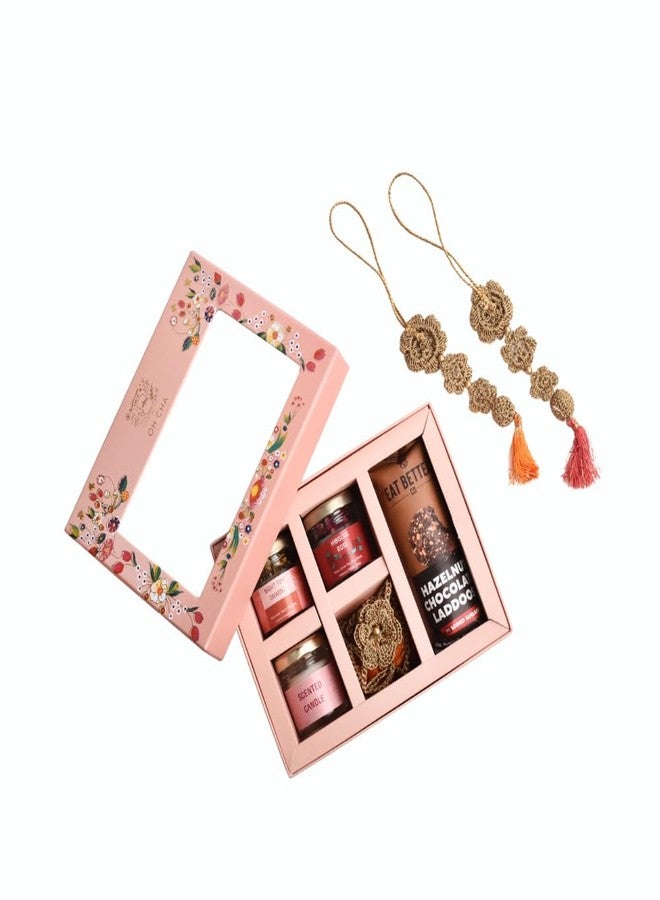 OH CHA - Rakhi Gift for Bhabi | Gift Box with 2 Teas, Rakhi, Moli, Chawal, Scented Candle, Chocolate Hazlenut Laddoo, Personalized Note | Rakhi Gift Hamper for Bhabhi, Sister | Rakshabandhan Gift - Image 3