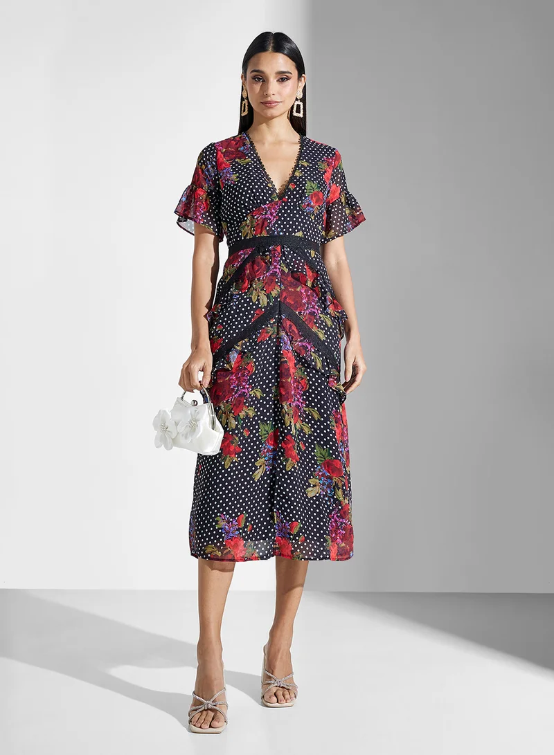Hope & Ivy Floral Print Midi Dress