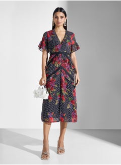 Hope & Ivy Floral Print Dress With Contrast Lace Detail  - Image 4