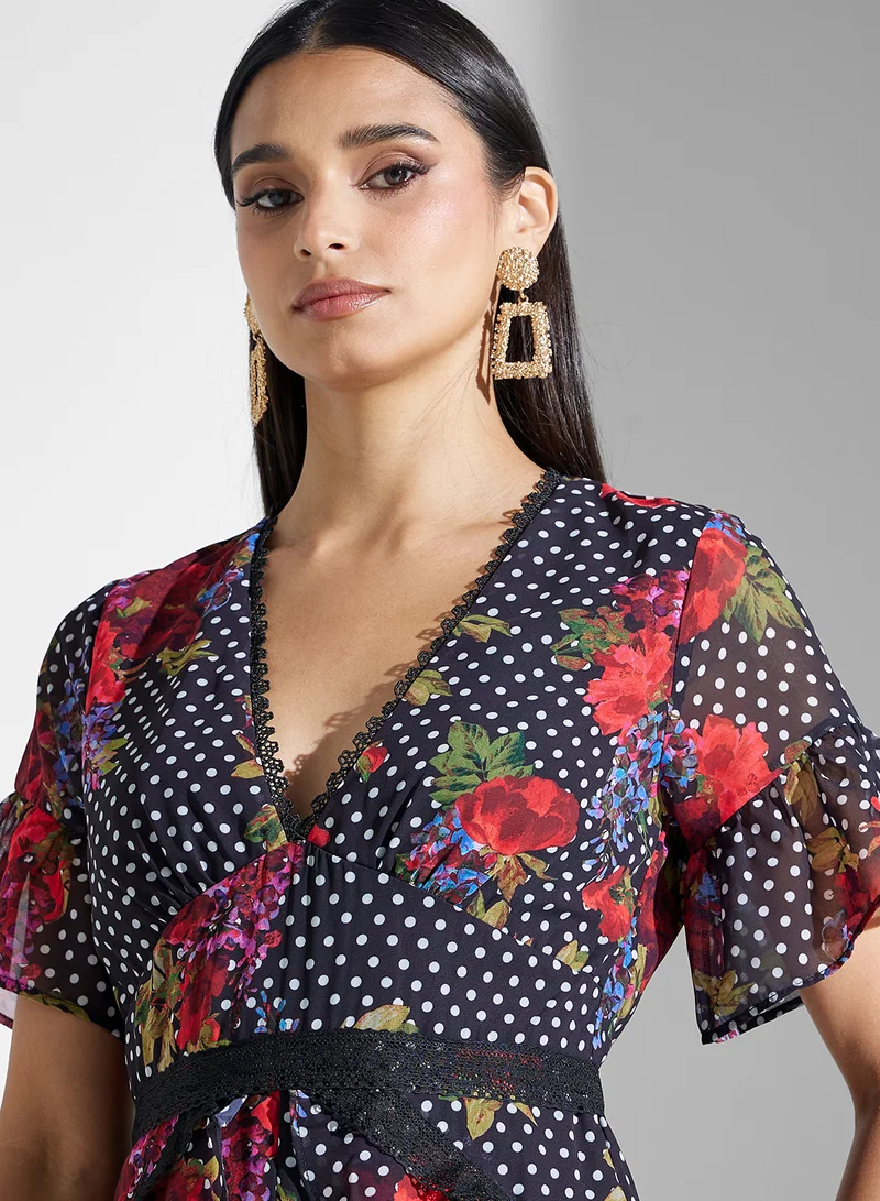 Hope & Ivy Floral Print Midi Dress