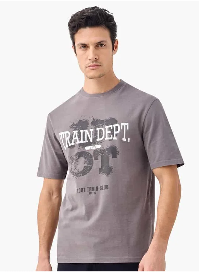 ADOT Typographic Print Crew Neck T-shirt with Short Sleeves