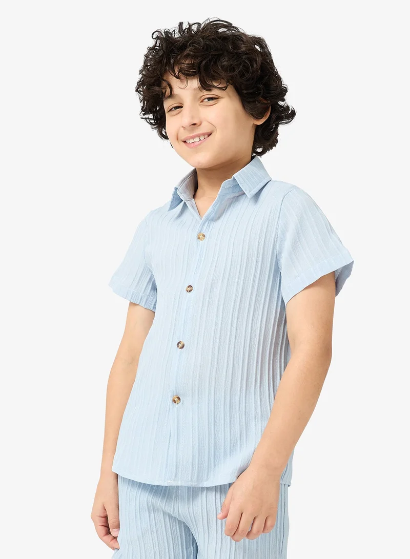 Pinata  Blue Textured Shirt and Short Set for Men | Best Price UAE