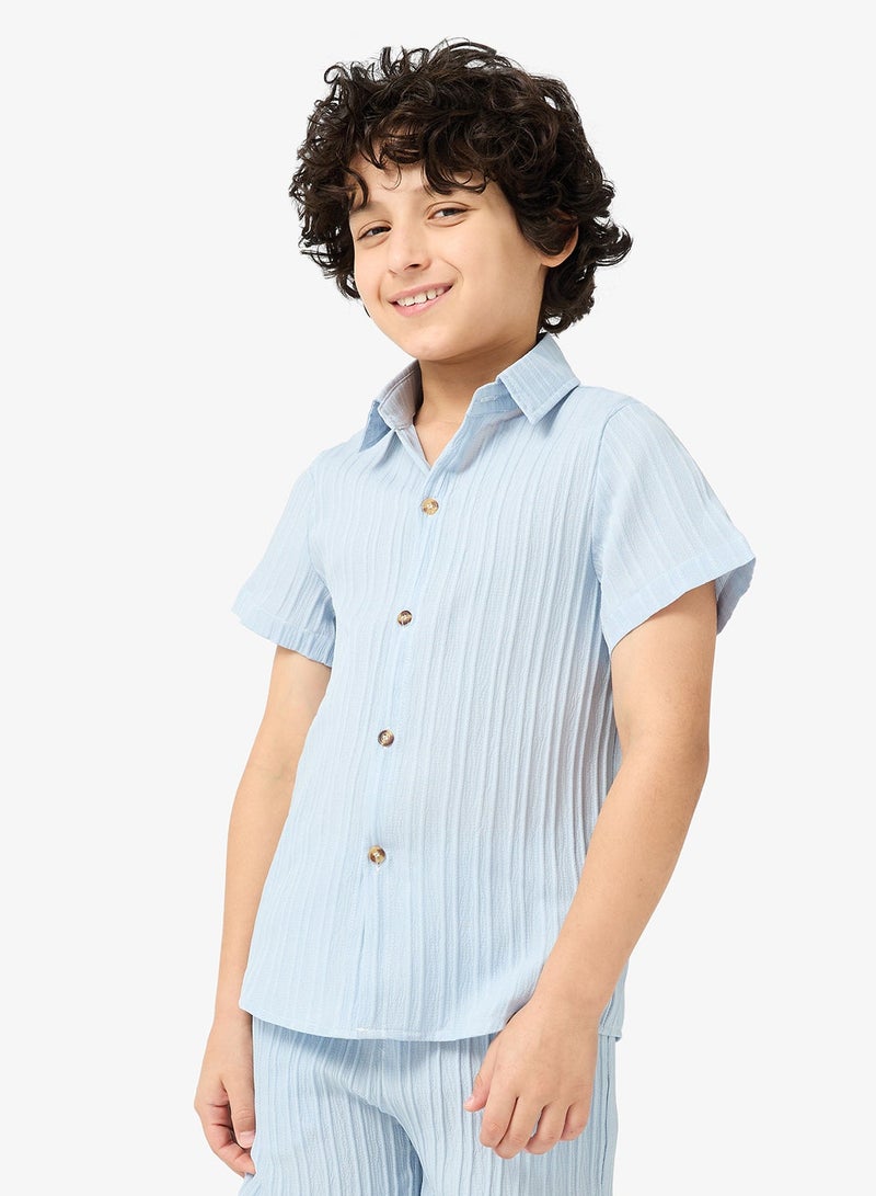 Pinata Blue Textured Shirt and Short Set - Image 4