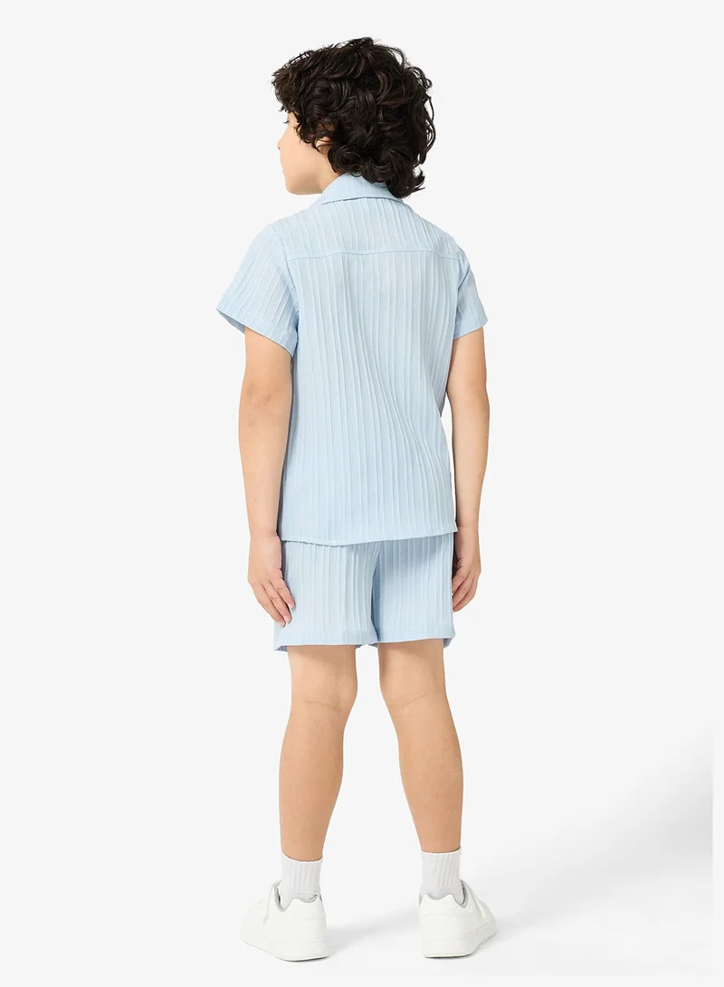 Pinata  Blue Textured Shirt and Short Set for Men | Best Price UAE
