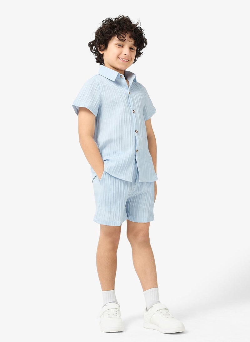 Pinata Blue Textured Shirt and Short Set - Image 1