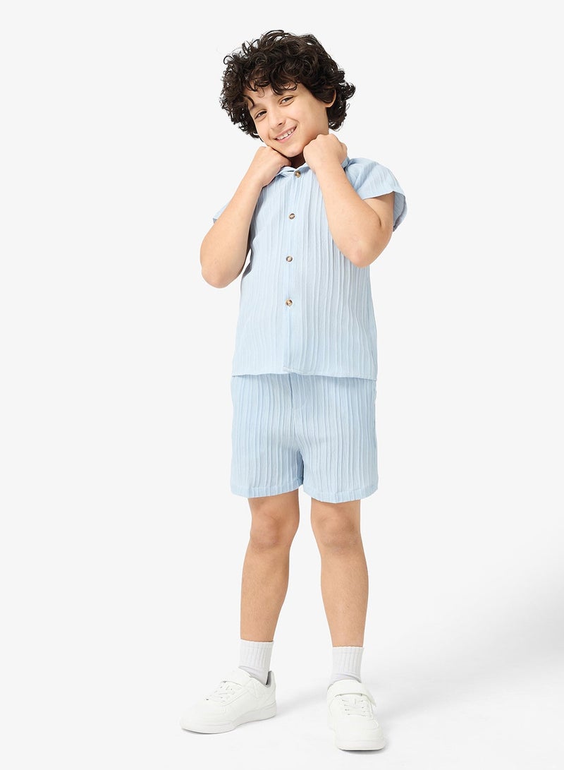 Pinata Blue Textured Shirt and Short Set - Image 2