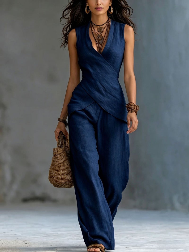 Women's Casual V-Neck Sleeveless Tracksuit Set - Image 5