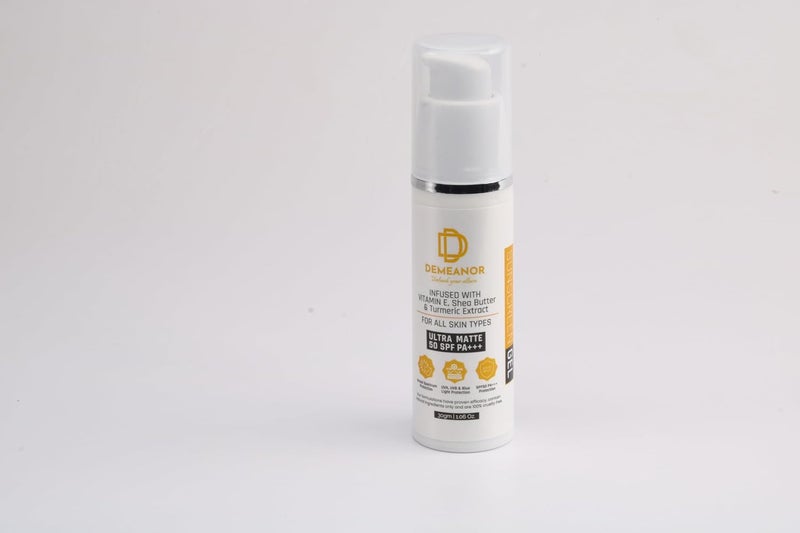 DEMEANOR Face Gel Sunscreen SPF 50 and PA Fluid Sunscreen with Turmeric  Vtimain E sunscreen for oily  combination skin normal skin  Broad spectrum sunscreen No White Cast Lightweight Non greasy  Higher protection than sunscreen SPF  30ml - Image 3
