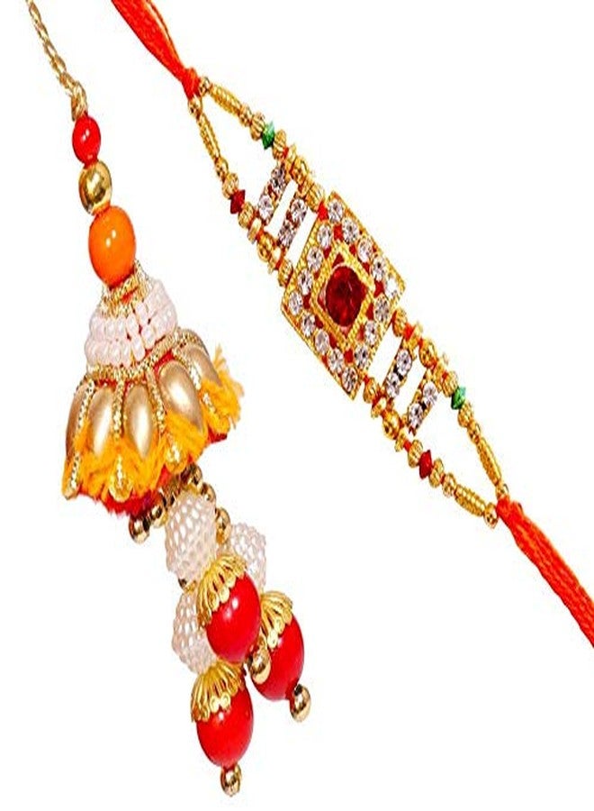 Suninow Designer Orange BHAIYA BHABHI LUMBA Rakhi Combo