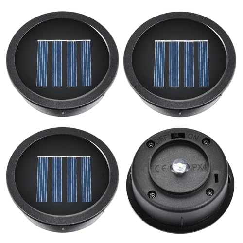 ELUTENG Solar Light Replacement Top 4 Pack (Top Size 2.76 inch, Bottom Size 2.42 inch) LED Solar Lantern Light Lids Outdoor Waterproof Replacement Solar Light Tops Warm White LED - Image 1