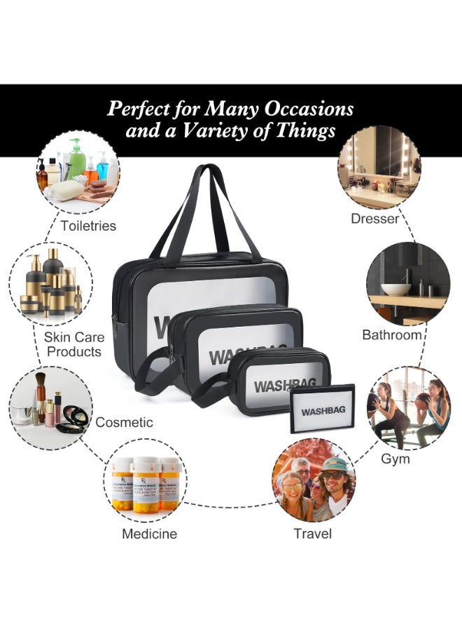 YuanCheng 4pcs PU Leather Portable Toiletry Bags with Handle Translucent Waterproof travel Make up Bags for Women Large Capacity Travel Cosmetic Bags - Image 4