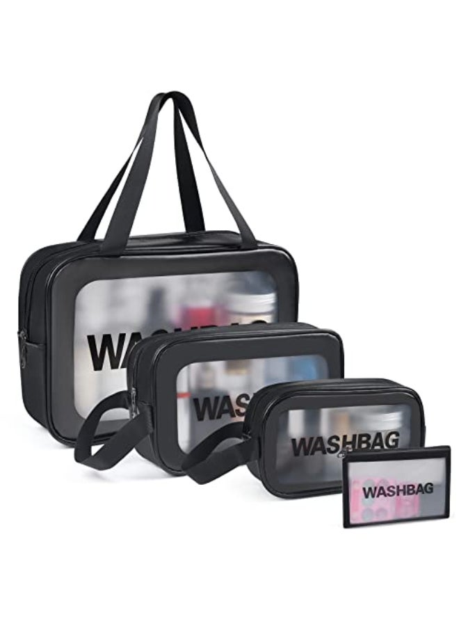 YuanCheng 4pcs PU Leather Portable Toiletry Bags with Handle Translucent Waterproof travel Make up Bags for Women Large Capacity Travel Cosmetic Bags - Image 1