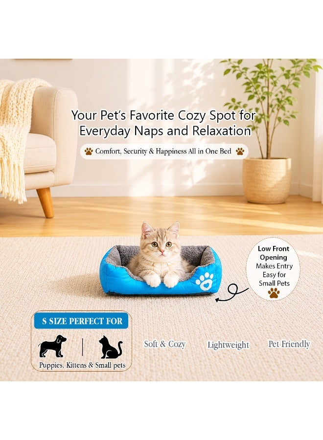 NNC PETS Pet cushion for Puppies and kittens, Soft Plush pet bed with Raised sides and Warm, 53 cm sleeping mat with Non-slip, Comfortable, Head & Neck Support, and Breathable & lightweight (Blue) - Image 3