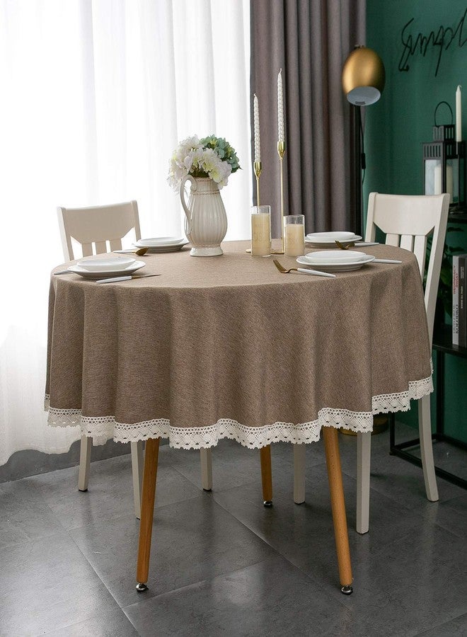 EHouseHome مفرش طاولة من الكتان الصناعي من إي هاوس هوم، مزين بحواف دانتيل - مقاوم للماء/الانسكاب/البقع/التجاعيد/الزيوت - مناسب للمآدب، والحفلات، والعشاء، والمطبخ، وحفلات الزفاف، والقهوة، والعطلات، مصنوع من الكتان، دائري 60 بوصة - Image 2