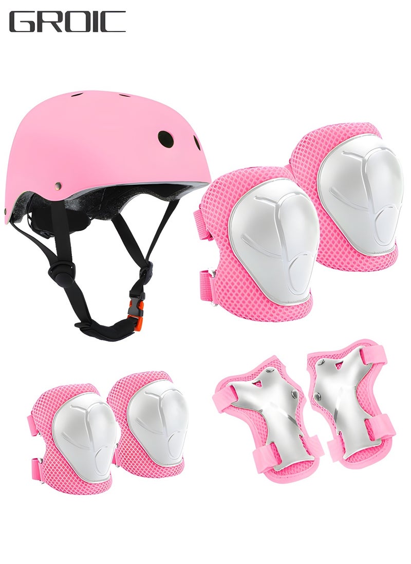 GROIC Kids Bike Helmet Set Skateboard Knee Pads - Kids Helmet Elbow Pads Wrist Guards Adjustable,Kids Protective Gear Set for Sport Cycling Bike Roller Skating Scooter  - Image 1
