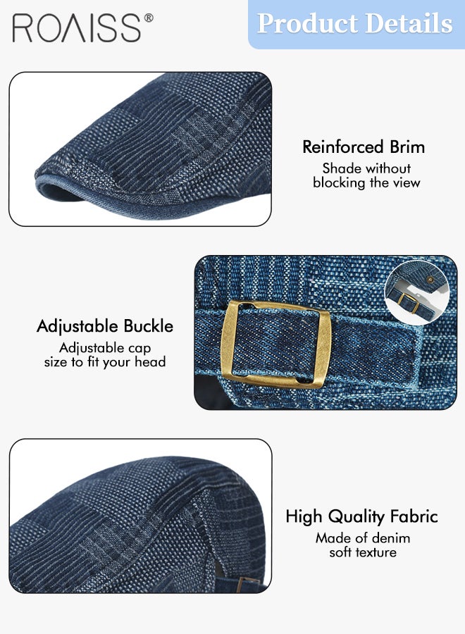 roaiss Adjustable Denim Newsboy Caps for Men Women Vintage Beret Flat Cap Cotton Hat Driving Fishing Peaked Hat Dark Blue One Size - Image 5