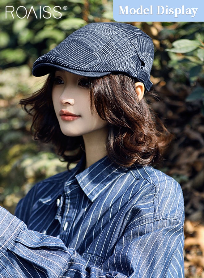 roaiss Adjustable Denim Newsboy Caps for Men Women Vintage Beret Flat Cap Cotton Hat Driving Fishing Peaked Hat Dark Blue One Size - Image 2