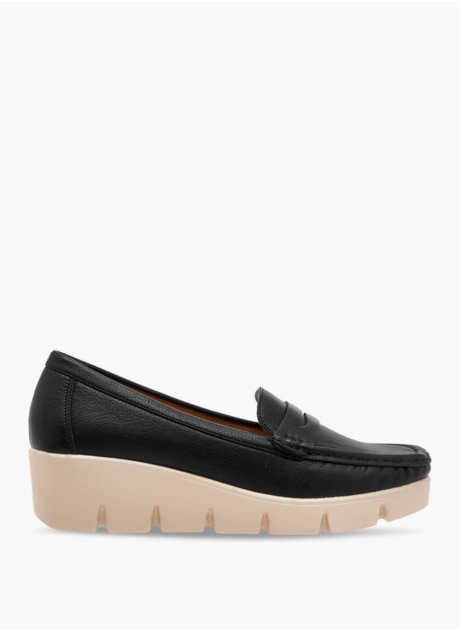 Le Confort Women Textured Slip-On Loafers with Wedge Heels  - Image 3