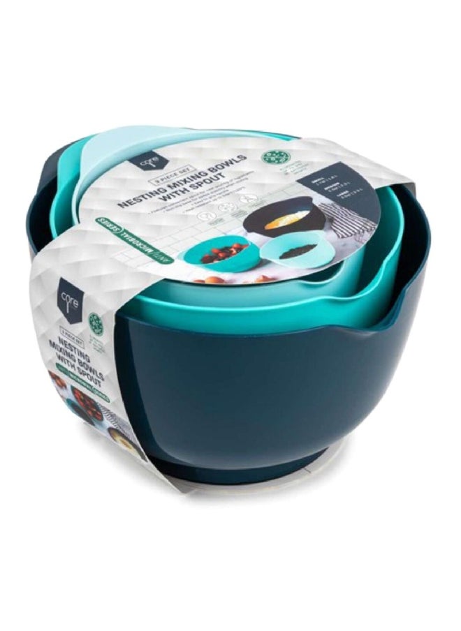 Core Kitchen - 3-Piece Anti Microbial Series Heat-Resistant Nesting Spout Mixing Bowl Set Blue 3.3 L AC31734 - Image 1