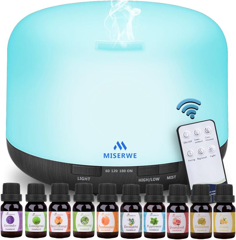 Miserwe Diffuser 500ML Essential Oil Diffuser with Adjustable Mist Mode and 4 Timer Setting Diffuser for Essential Oils Waterless Auto Shut-Off for Home Office Yoga Spa