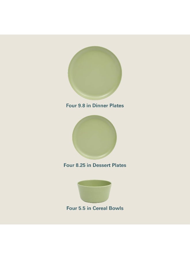 Gibson Home Fairhope 12Piece Matte Green Melamine Dinnerware Set Durable Lightweight Plates and Bowls Kitchen Dining Set - Image 3