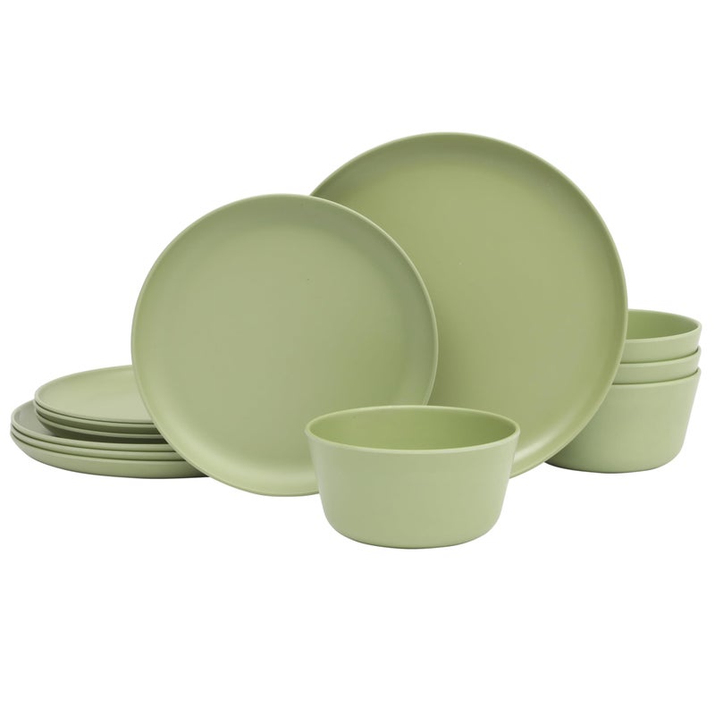 Gibson Home Fairhope 12Piece Matte Green Melamine Dinnerware Set Durable Lightweight Plates and Bowls Kitchen Dining Set - Image 1