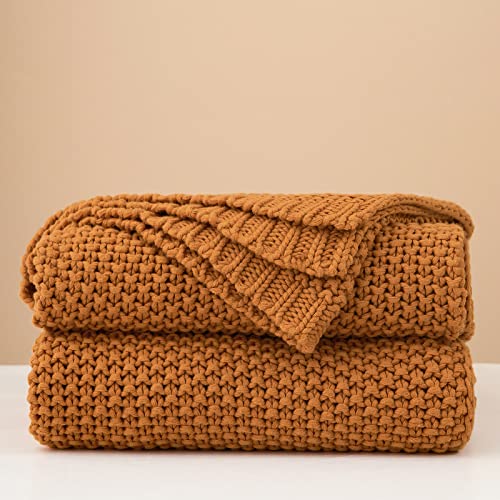 Longhui bedding Chunky Cable Knit Throw Blanket Lightweight Burnt Orange 100% Organic Cotton Blanket for Sofa Couch Bed Baby Nursery, Rustic Shabby Chic Modern Farmhouse, 60” x 80” Give Laundering Bag - Image 4