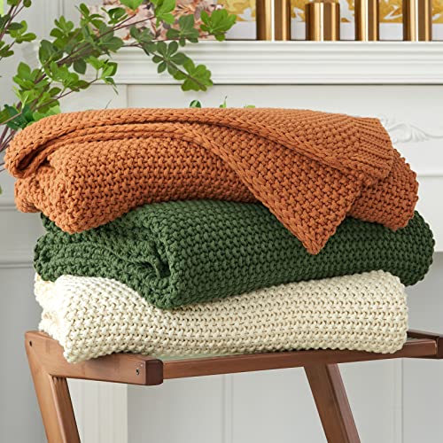 Longhui bedding Chunky Cable Knit Throw Blanket Lightweight Burnt Orange 100% Organic Cotton Blanket for Sofa Couch Bed Baby Nursery, Rustic Shabby Chic Modern Farmhouse, 60” x 80” Give Laundering Bag - Image 1