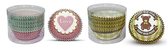 PUSHTI TUSHTI Pusti Tushti Paper Cup Cake Liner Tube Packing Round Shape Oven Microwave Safe Cups Multicolor 50 x 30 mm 2 Design Combo Set 100 Pieces Each CMB30 - Image 1