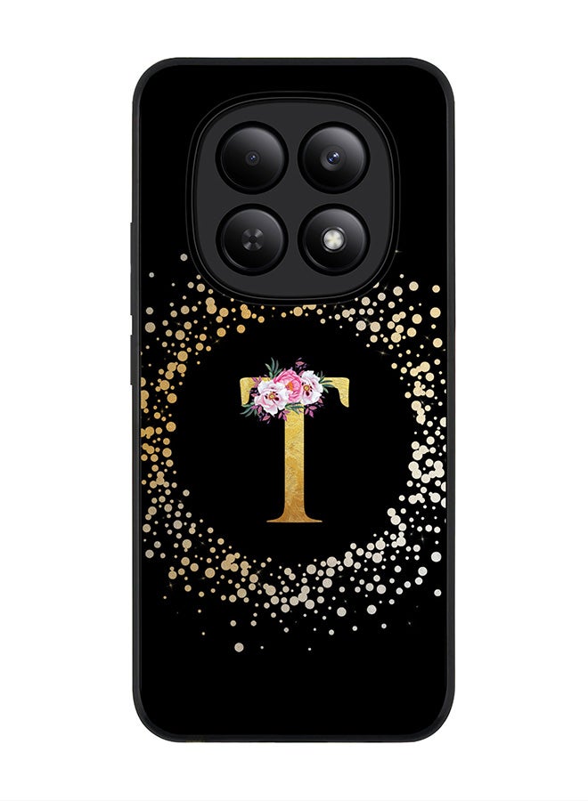 For Xiaomi Redmi Note 15 4G Case,Slim fit Camera Protection, Shockproof Thin Phone cover  - Custom Monogram Floral - T ( Black )