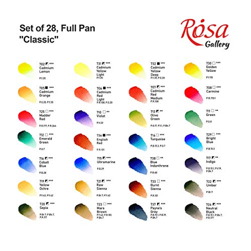 ROSA Gallery Professional Watercolor Paint Set, Made in Ukraine, 28 Water Colors of 2,5 ml, Portable Travel Watercolor Kit, High Lightfastness Paints for Artists, Adults in Metal Case - Image 4