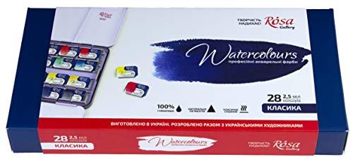 ROSA Gallery Professional Watercolor Paint Set, Made in Ukraine, 28 Water Colors of 2,5 ml, Portable Travel Watercolor Kit, High Lightfastness Paints for Artists, Adults in Metal Case - Image 5