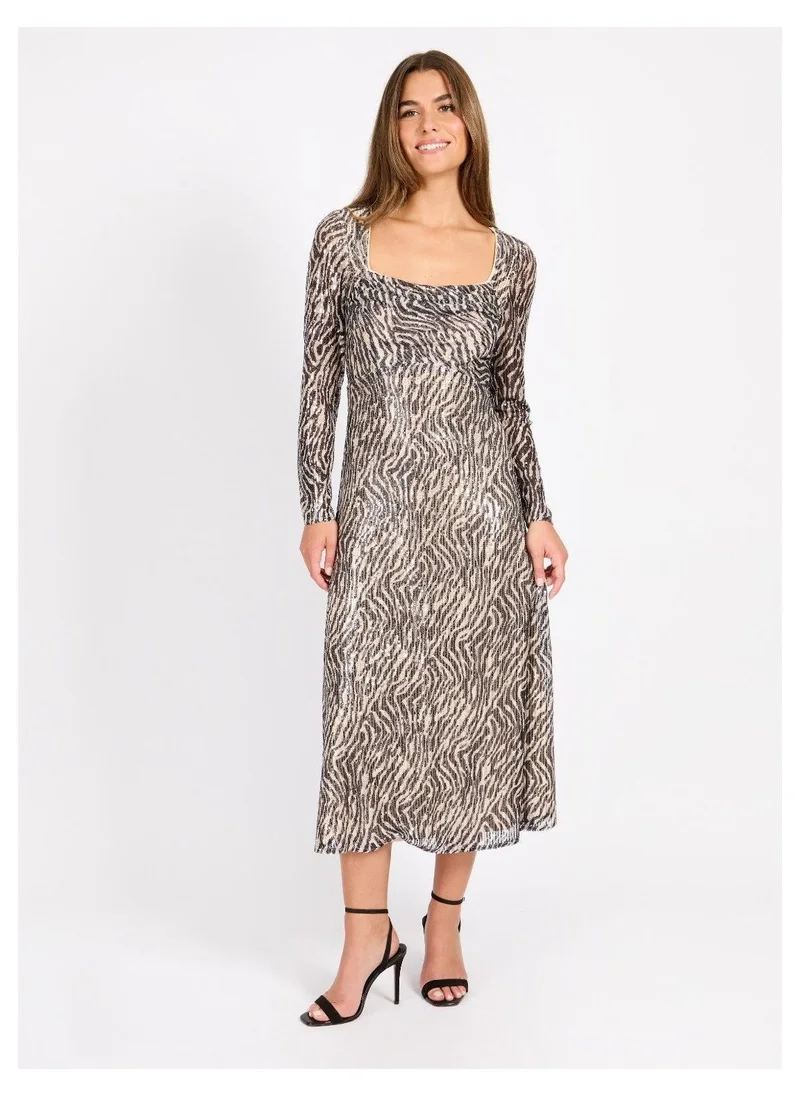 Little Mistress Animal Sequin Print Midaxi Dress