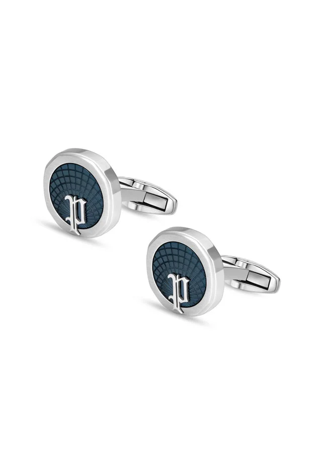 بوليس Horizon Silver & Grey P Logo Rim Cufflinks for Men