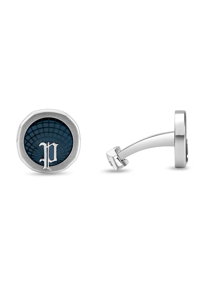 بوليس Horizon Silver & Grey P Logo Rim Cufflinks for Men