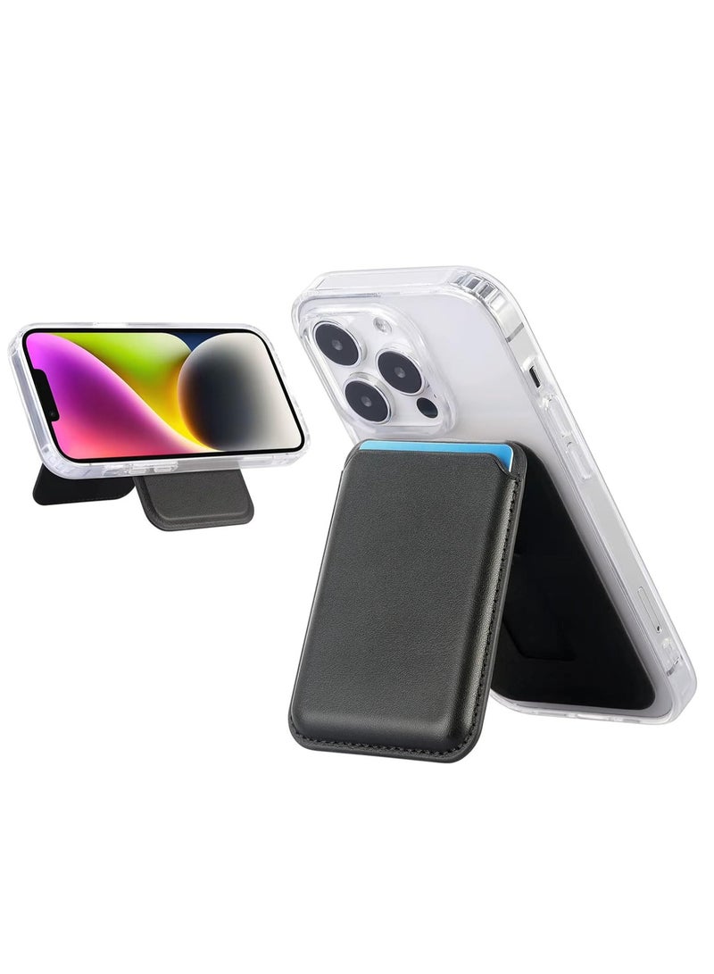 Card Holder Wallet for Magsafe, Wallet Stand Phone Leather Magnetic Card Holder for iPhone Series 16/15/14/13/12 and MagSafe Phone Case (Black) - Image 2
