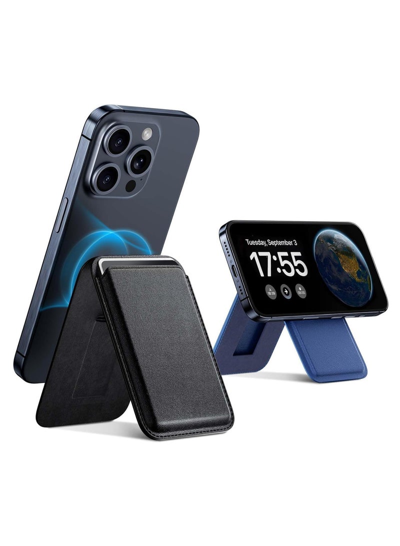 Card Holder Wallet for Magsafe, Wallet Stand Phone Leather Magnetic Card Holder for iPhone Series 16/15/14/13/12 and MagSafe Phone Case (Black) - Image 3