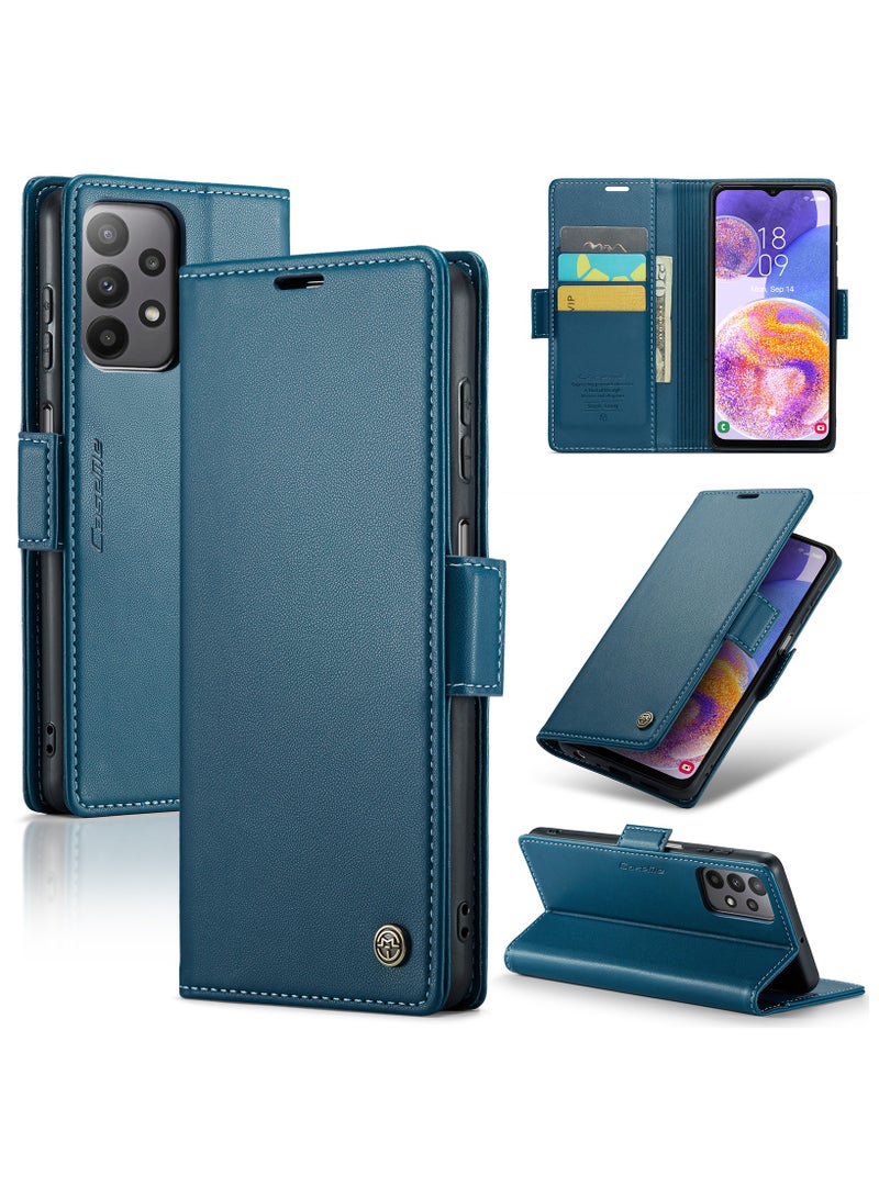 Flip Wallet Case for Samsung Galaxy A23 4G / 5G, Leather Magnetic Attachment Flip Case Blue - Image 1