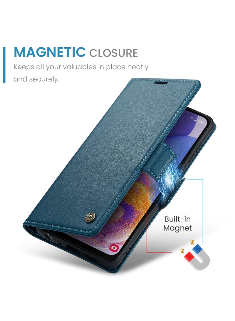 Flip Wallet Case for Samsung Galaxy A23 4G / 5G, Leather Magnetic Attachment Flip Case Blue - Image 2