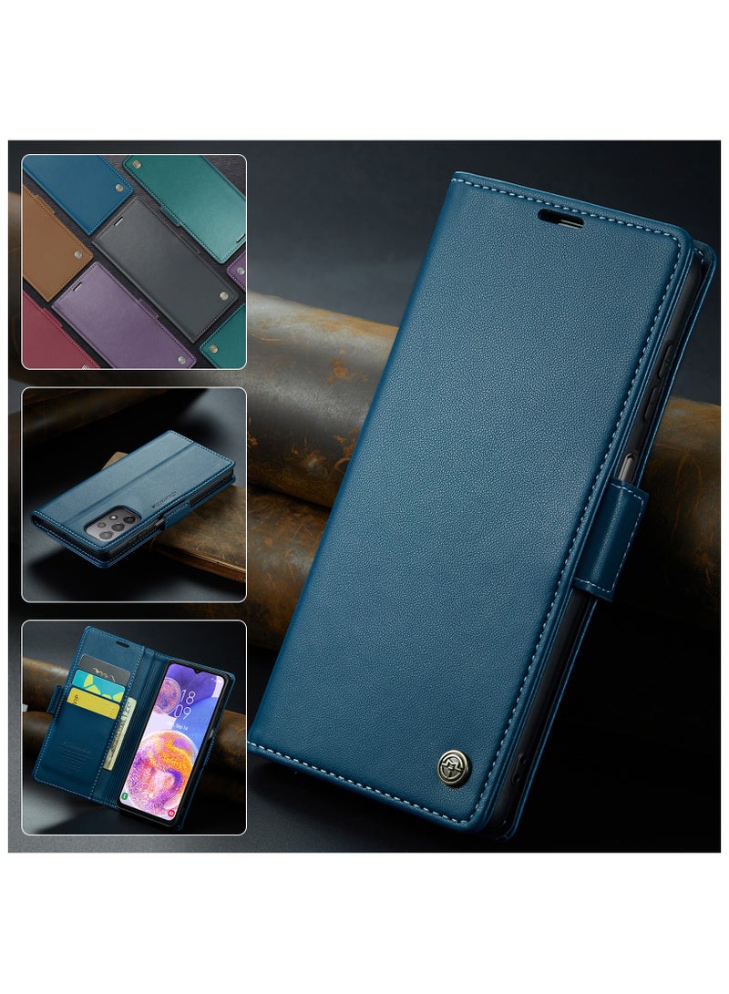 Flip Wallet Case for Samsung Galaxy A23 4G / 5G, Leather Magnetic Attachment Flip Case Blue - Image 3