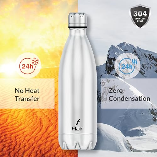Flair Thermosteel Triumph 500ml Insulated Bottle – Silver & Black, Upto 24 Hours Hot and Cold, Leak Proof, BPA Free, Ideal for Travel, Hiking, Travel Bottle and Everyday Use - Image 4
