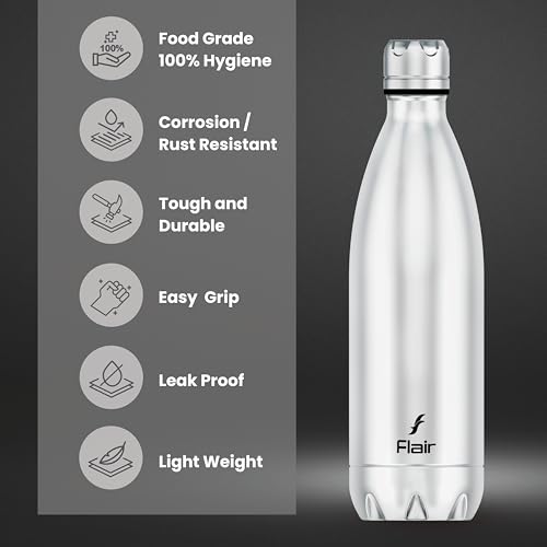 Flair Thermosteel Triumph 500ml Insulated Bottle – Silver & Black, Upto 24 Hours Hot and Cold, Leak Proof, BPA Free, Ideal for Travel, Hiking, Travel Bottle and Everyday Use - Image 5