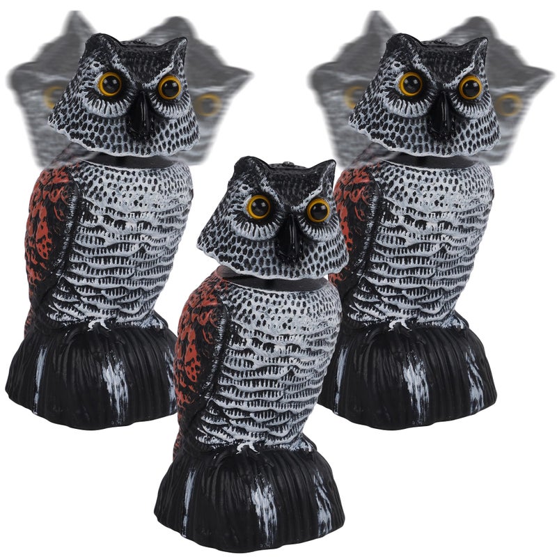 Hausse 3 Pack Bird Scarecrow Mini Fake Owl Decoy Sculpture, 8.26 inch Wagging Head Plastic Small Owl Bird Deterrents, Nature Enemy Horned Pest Repellent for Outdoor Garden Yard - Image 1