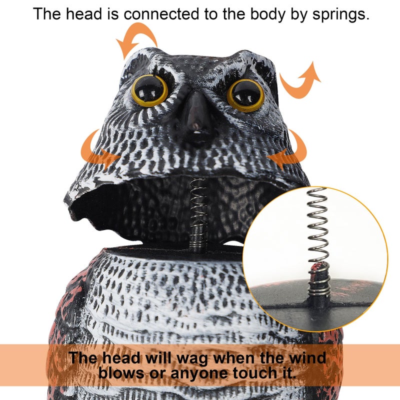 Hausse 3 Pack Bird Scarecrow Mini Fake Owl Decoy Sculpture, 8.26 inch Wagging Head Plastic Small Owl Bird Deterrents, Nature Enemy Horned Pest Repellent for Outdoor Garden Yard - Image 2