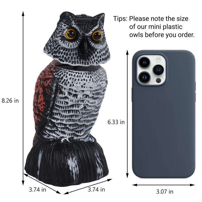 Hausse 3 Pack Bird Scarecrow Mini Fake Owl Decoy Sculpture, 8.26 inch Wagging Head Plastic Small Owl Bird Deterrents, Nature Enemy Horned Pest Repellent for Outdoor Garden Yard - Image 3