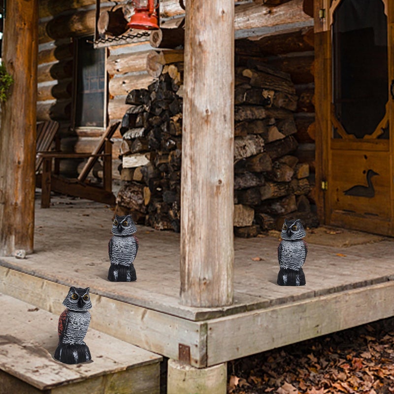 Hausse 3 Pack Bird Scarecrow Mini Fake Owl Decoy Sculpture, 8.26 inch Wagging Head Plastic Small Owl Bird Deterrents, Nature Enemy Horned Pest Repellent for Outdoor Garden Yard - Image 5