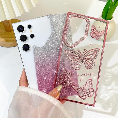 Elzzi Electroplated Butterfly Phone Cover for Samsung S24 Ultra Case, Showcasing Pearlescent Diamond Soft TPU, Camera Protection, Shockproof, Drop-Resistant Stylish for Girls & Women (Pink) - Image 3