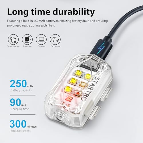 STARTRC ضوء وميض طائرة STARTRC، ضوء مضاد للتصادم، مصباح LED قابل لإعادة الشحن للطيران الليلي بالطائرات بدون طيار، يناسب DJI Neo وMini 4 Pro وAvata 2 وMini 4k وAir 3S وجميع ملحقات الطائرات RC (2 قطعة) - Image 4