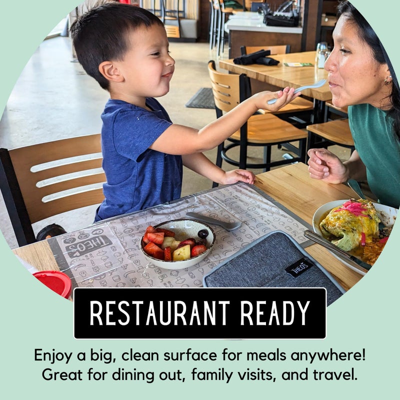 THEO'S 50 Pack Stick on Disposable Table Mats for Kids & Baby Led Weaning | Large 12" x 18" Restaurant Placemats in Re-usable Travel Pouch - Image 5