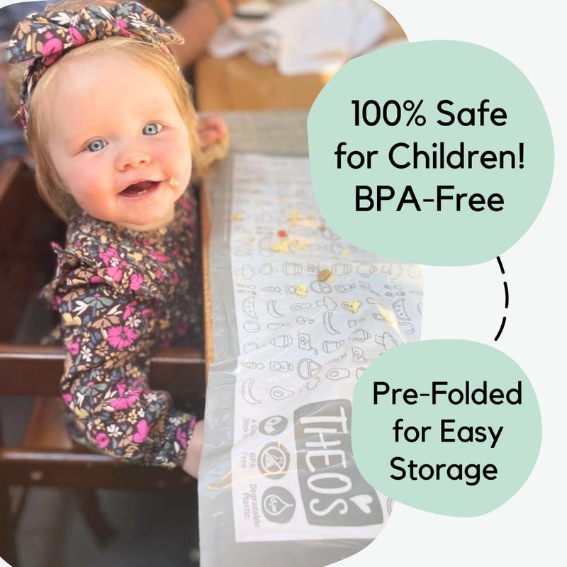 THEO'S 50 Pack Stick on Disposable Table Mats for Kids & Baby Led Weaning | Large 12" x 18" Restaurant Placemats in Re-usable Travel Pouch - Image 4